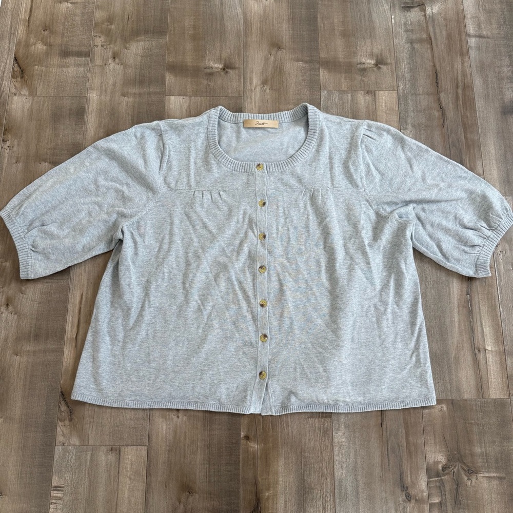 Motto Button Front Cardigan Half Sleeve Gray‎ Women 2XL Soft